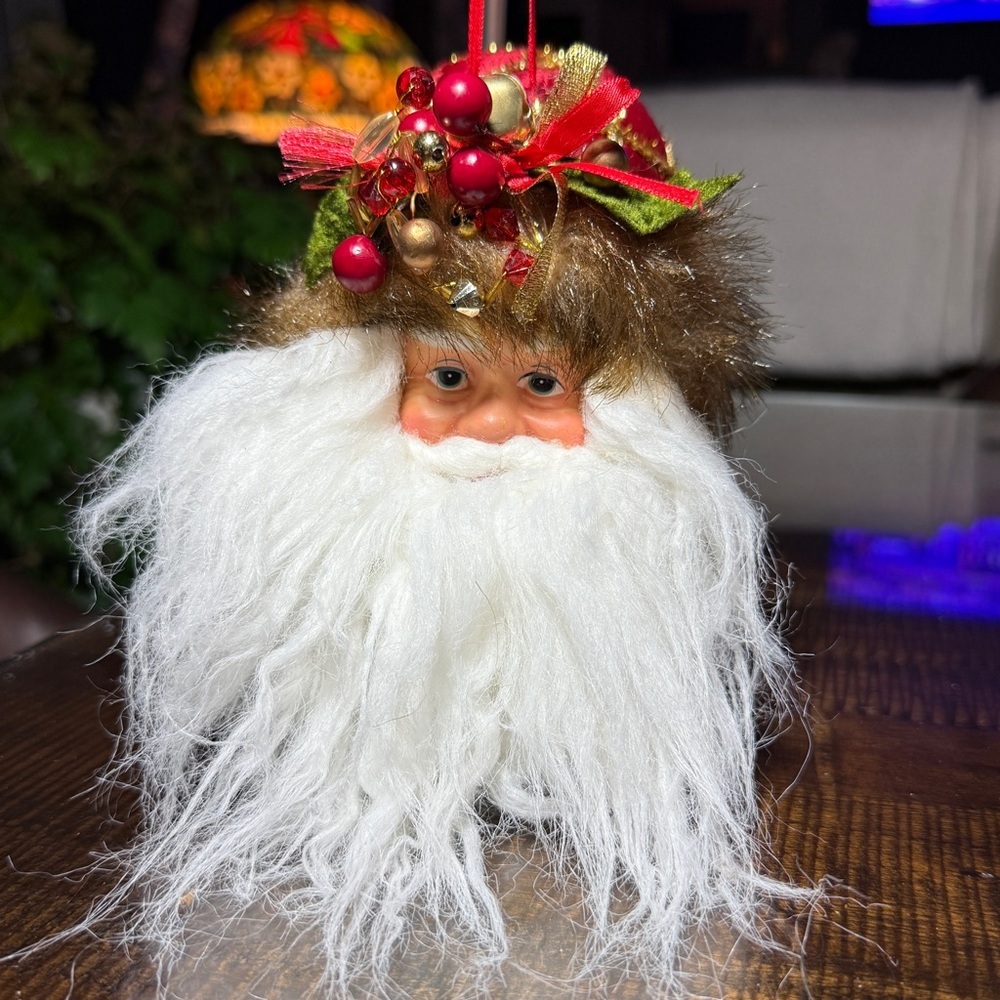 Santa Ornament Claus Porcelain Head Victorian Sit On Table/ Hang On Tree 9” Gift
